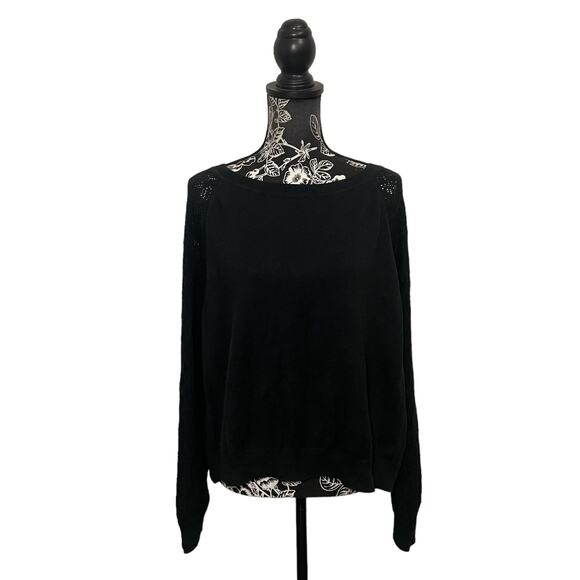 Garnet Hill Bellamy Batwing Pointelle Sweater Tanguis Cotton Baby Alpaca Large - Picture 4 of 11